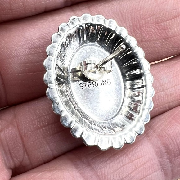 Southwestern Quoc Style Sterling Silver Faux Blue Turquoise Concho Stud Earrings - Picture 5 of 5